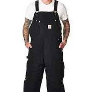 Carhartt Men 46 x 30 Black Quilted Lined Duck Overall Work Pants Zip To Waist